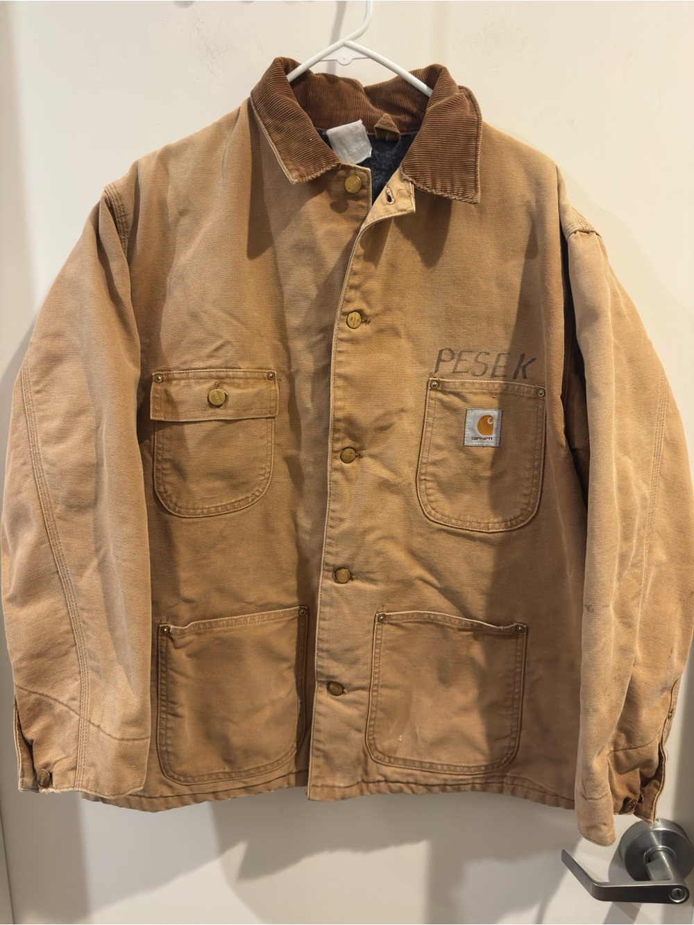 Vintage Carhartt Chore Jacket Blanket Lined Distressed USA Made C01 BRN Mens XL